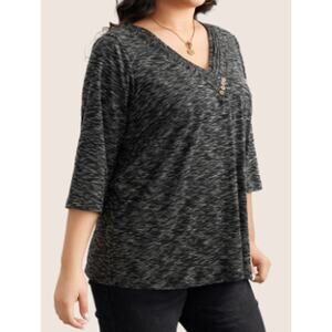 BLOOMCHIC 18-20 2X Plus Heather Pleated Button Detail T-shirt Blouse Top NWT B97